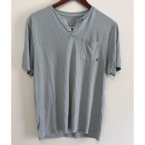 Free Fly Men's Bamboo Performance Henley Green Striped Short Sleeve Pocket Tee M